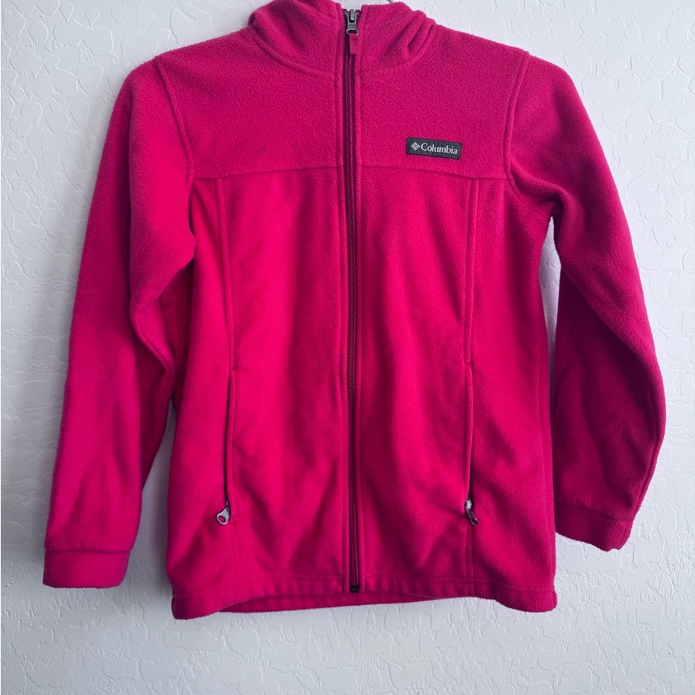Columbia Girls' Hooded Fleece Jacket - red/medium